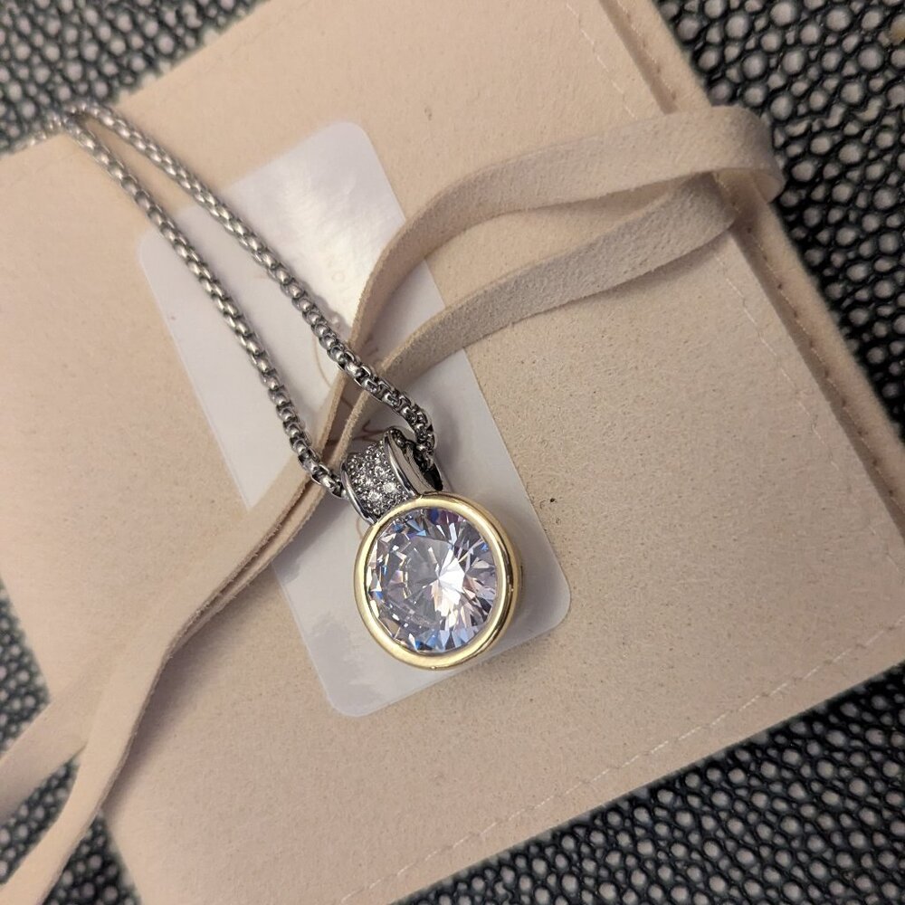 Pave Solitaire Pendant Necklace (CZ, Rhodium, Gold-plated)